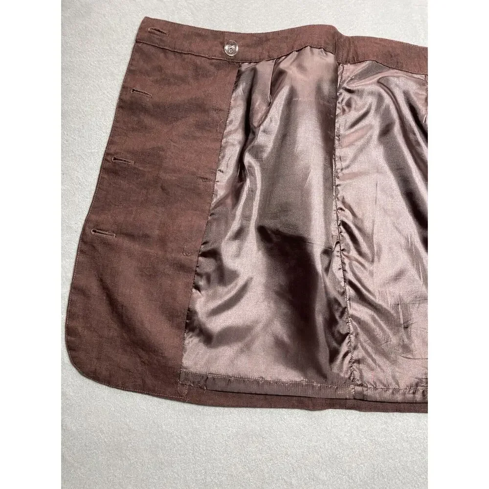 Focus 2000 Women Size 12 Brown‎ Linen Wrap Skirt Accent Buttons Lined Lagenlook